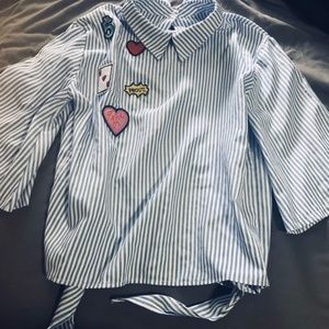 Elbow length striped patch top